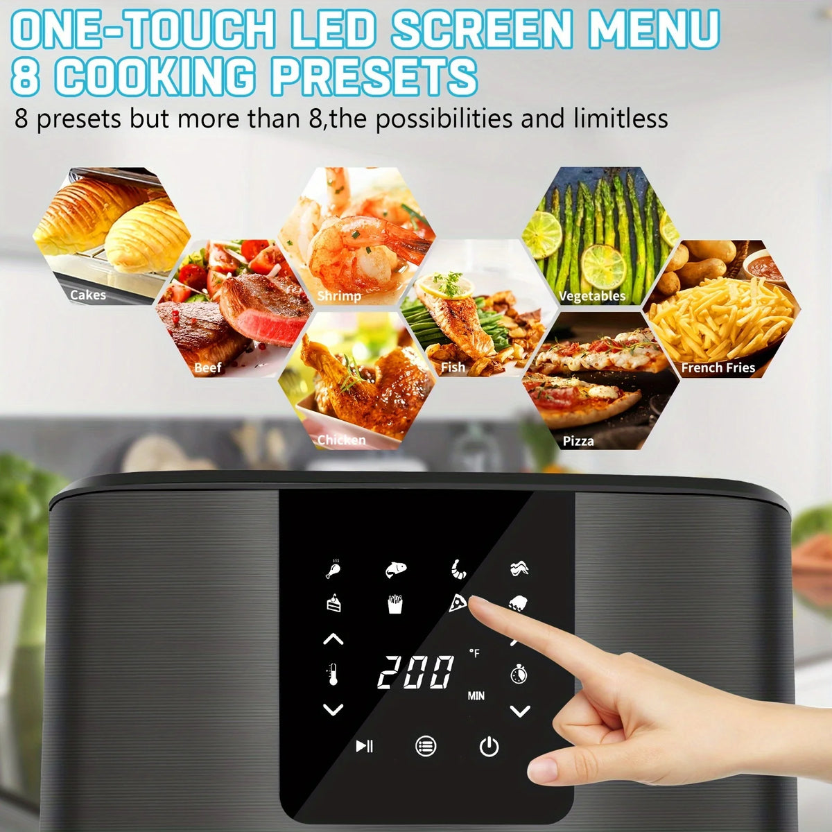 KitCook Large Air Fryer, 1500W 7QT AirFryer Cooker, Adjustable Temperature 100-400°F, 8 Presets Menu, Digital Touch Screen,