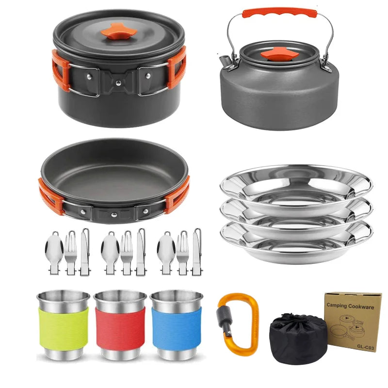 Outdoor cooking kit  Portable tableware  Lightweight cooking utensils  Suitable for hiking, backpacking, picnics and travel use
