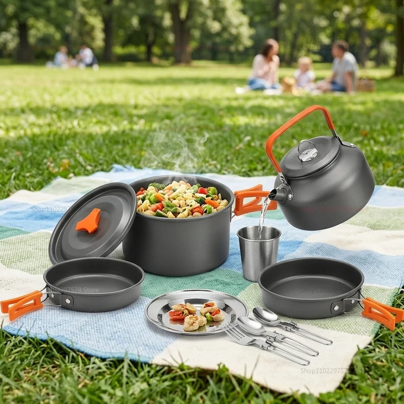 Outdoor cooking kit  Portable tableware  Lightweight cooking utensils  Suitable for hiking, backpacking, picnics and travel use