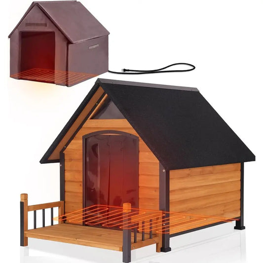 Heated Outdoor Dog House with Adjustable Heating Pad, Removable Insulated Liner, Metal Frame and Waterproof Roof, Warm Shelter