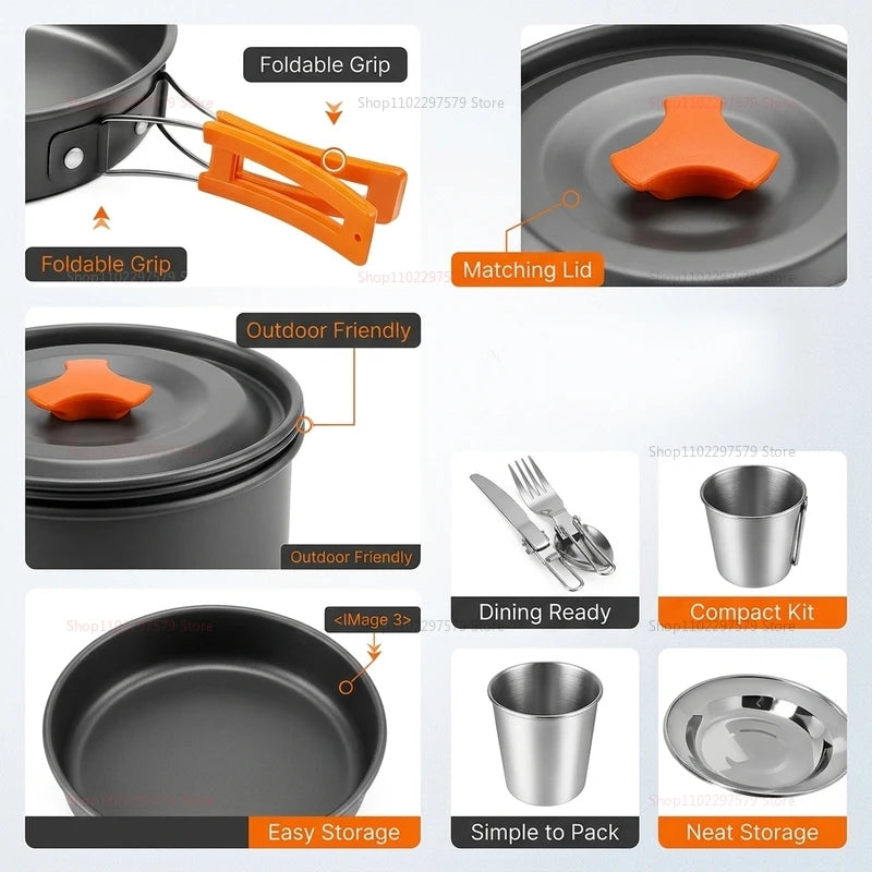 Outdoor cooking kit  Portable tableware  Lightweight cooking utensils  Suitable for hiking, backpacking, picnics and travel use