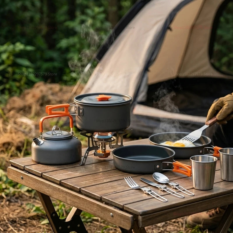 Outdoor cooking kit  Portable tableware  Lightweight cooking utensils  Suitable for hiking, backpacking, picnics and travel use